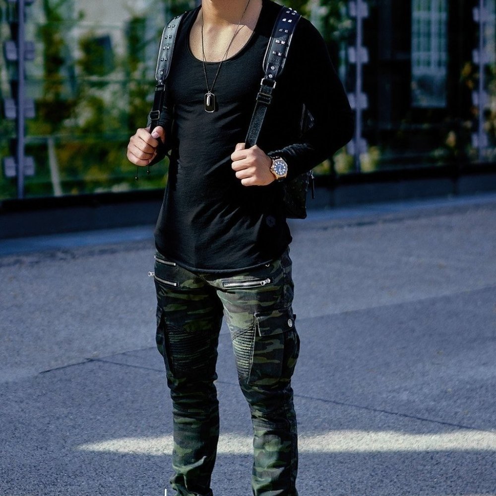 Men's Biker Jeans with Zippers Camouflage 31W32L